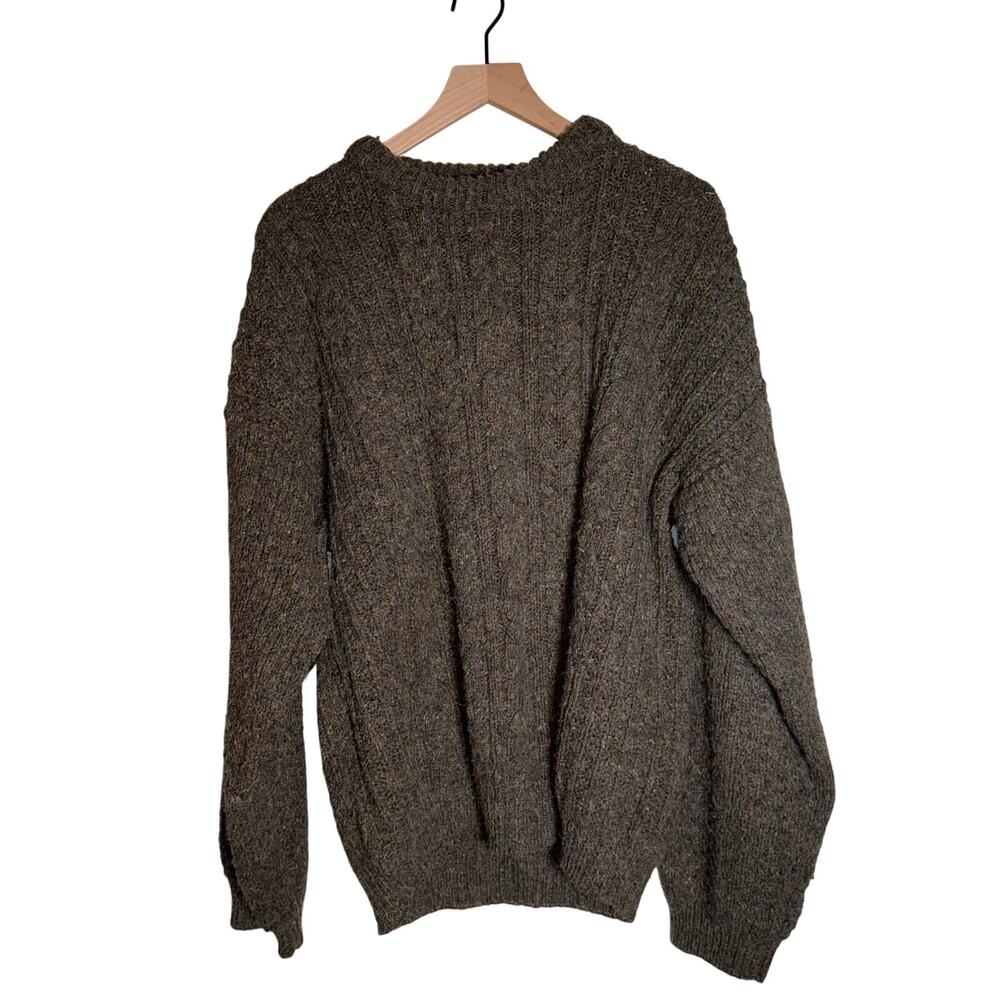 VINTAGE ETCHINGS wool blend cable knit fisherman’s crewneck in chocolate brown L